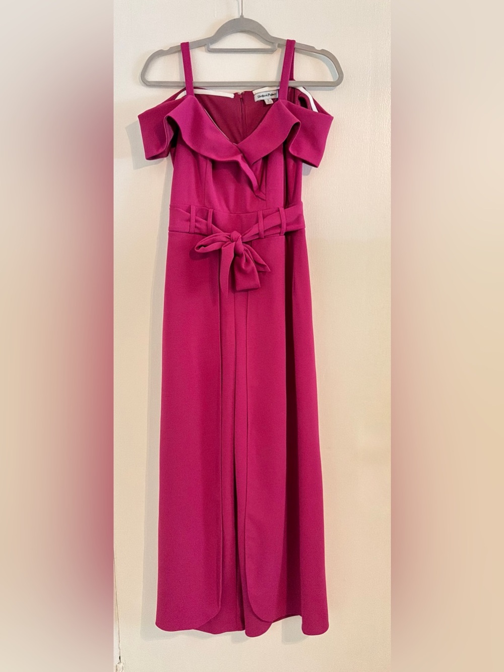Shelby & Palmer Pink Ruffle Cold Shoulder Belted Jumpsuit Size 6